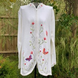 NWT Storybook Knits Butterfly Floral Zipper Sweater Cardigan